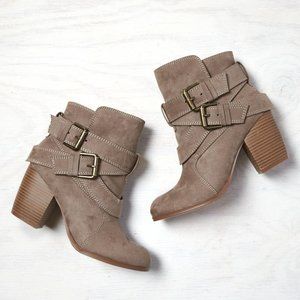 AEO Double Buckle Taupe Western Booties